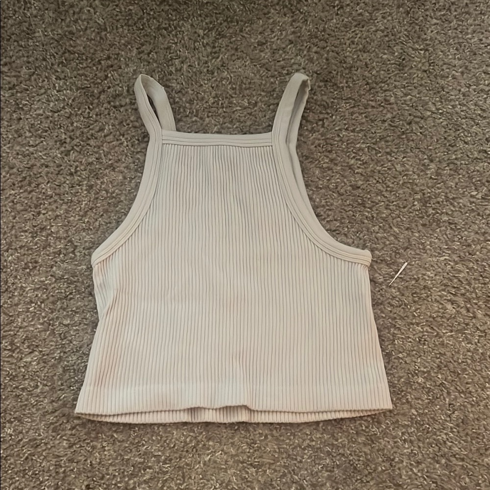 Women's Beige Ribbed Tank Top